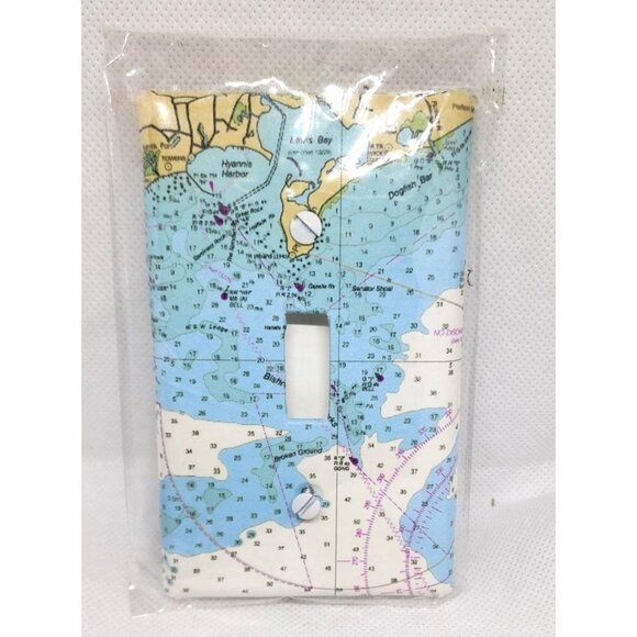 Nautical Chart Fabric-Covered Light Switch Plate By Breakwater Blue - Picture 1 of 10